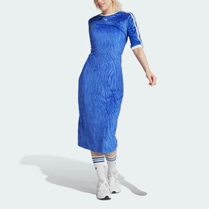 Adidas Velour Versatile Midi Dress velvet blue sz M, XL NWT